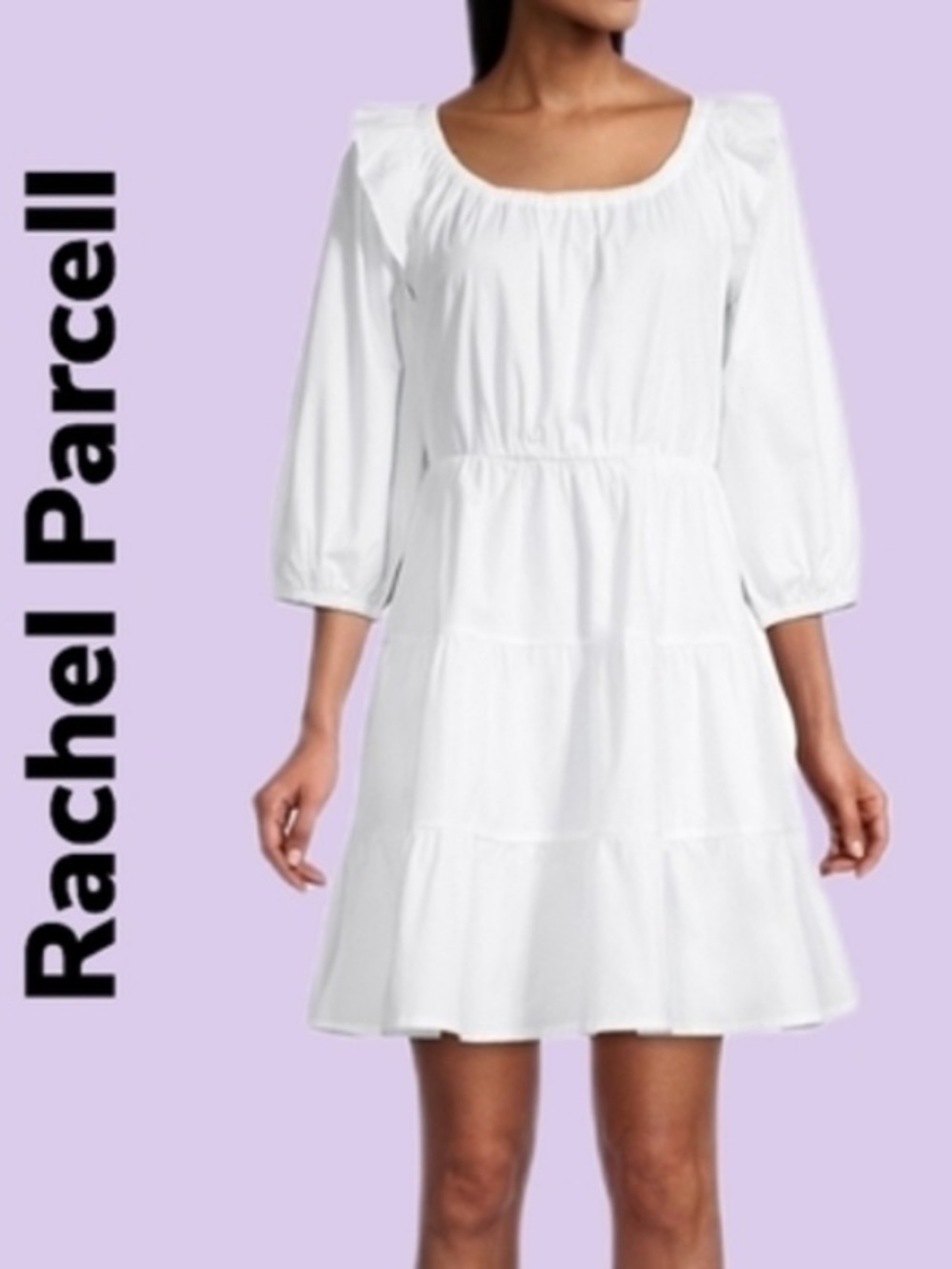 Rachel Parcell White Ruffled Shoulder Tiered Cotton Mini Dress Sz 12